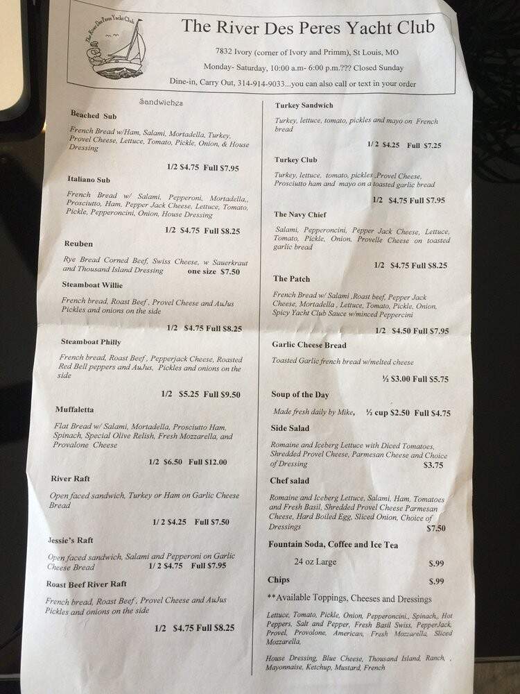 River Des Peres Yacht Club - Saint Louis, MO menu_pic