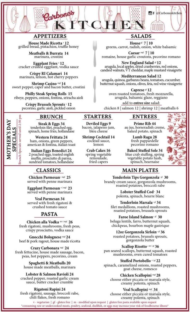 Carbone's Kitchen - Bloomfield, CT menu_pic