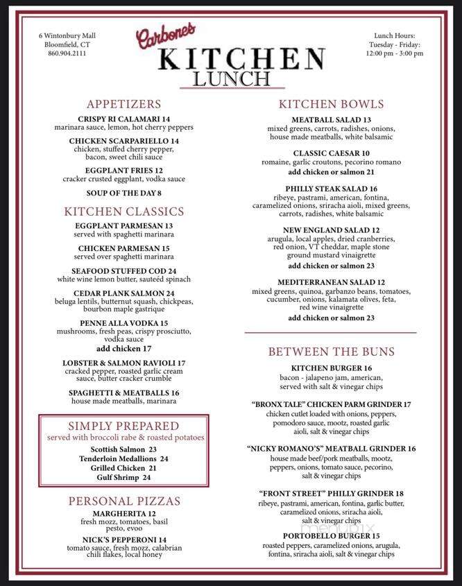 Carbone's Kitchen - Bloomfield, CT menu_pic