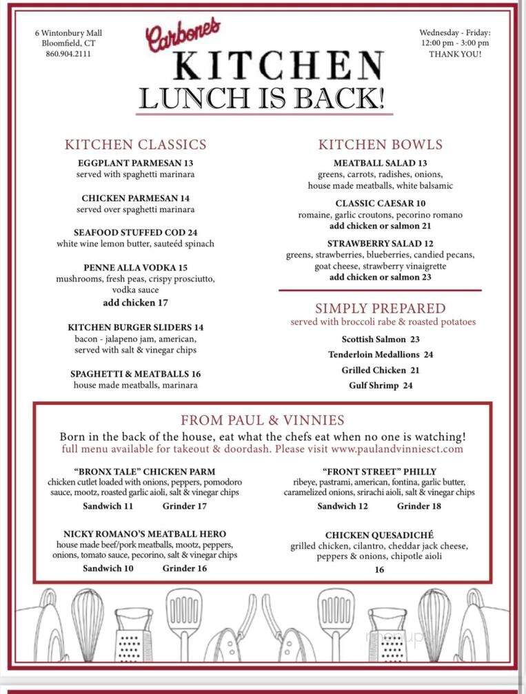 Carbone's Kitchen - Bloomfield, CT menu_pic