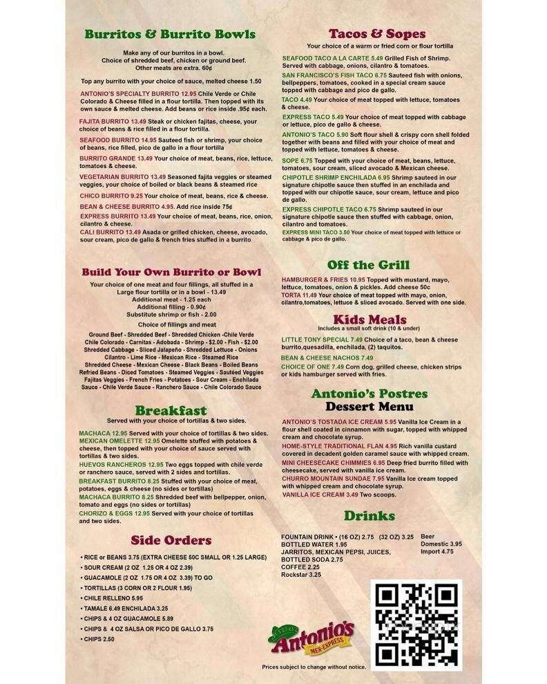 Antonio's Mexican Express - Clovis, CA menu_pic