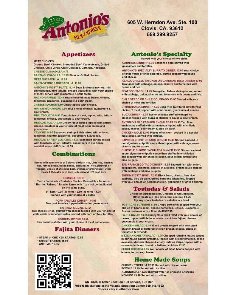 Antonio's Mexican Express - Clovis, CA menu_pic