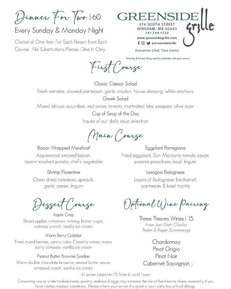 The Greenside Grille at South Shore Country Club - Hingham, MA menu_pic