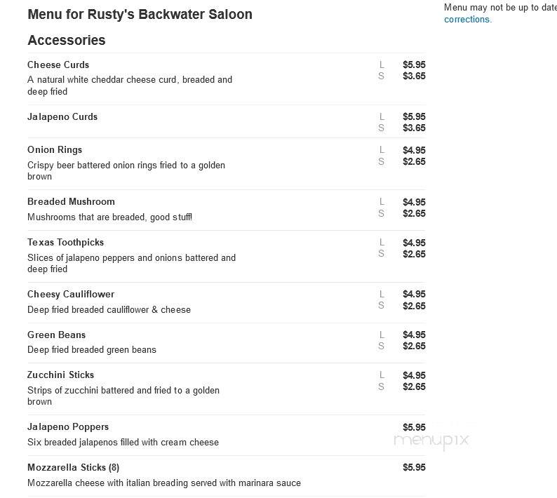Rusty's Backwater Saloon - Stevens Point, WI menu_pic