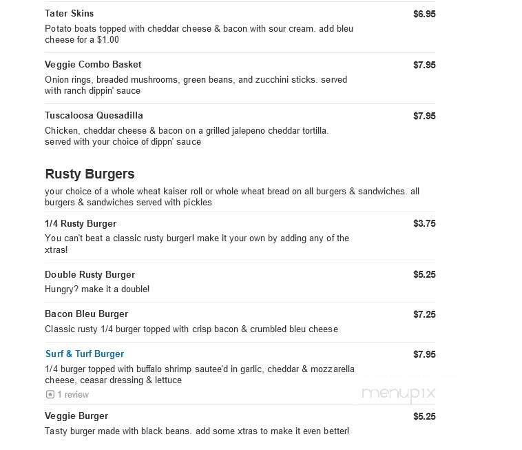 Rusty's Backwater Saloon - Stevens Point, WI menu_pic