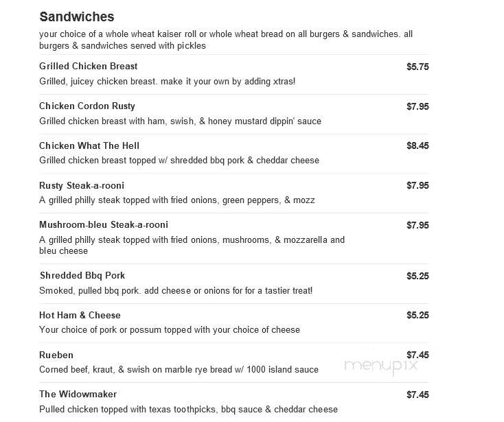 Rusty's Backwater Saloon - Stevens Point, WI menu_pic