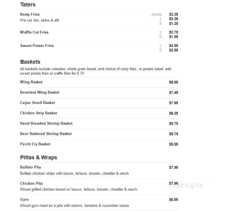 Rusty's Backwater Saloon - Stevens Point, WI menu_pic