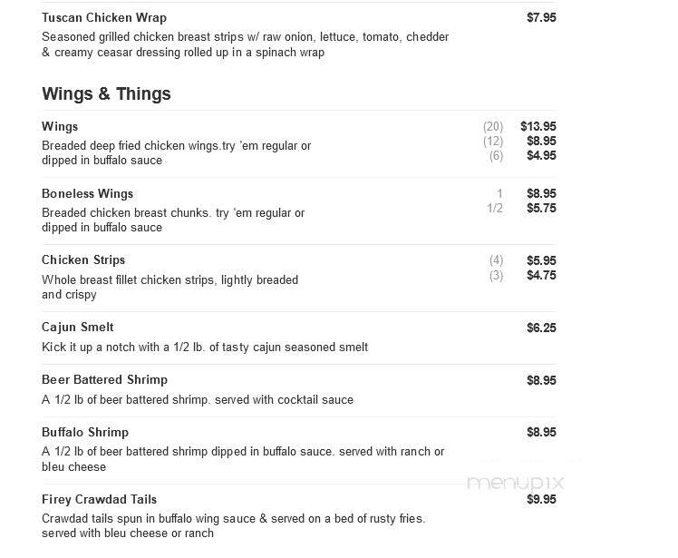Rusty's Backwater Saloon - Stevens Point, WI menu_pic