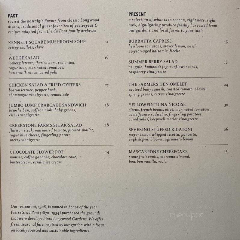 1906 at Longwood Gardens - Kennett Square, PA menu_pic