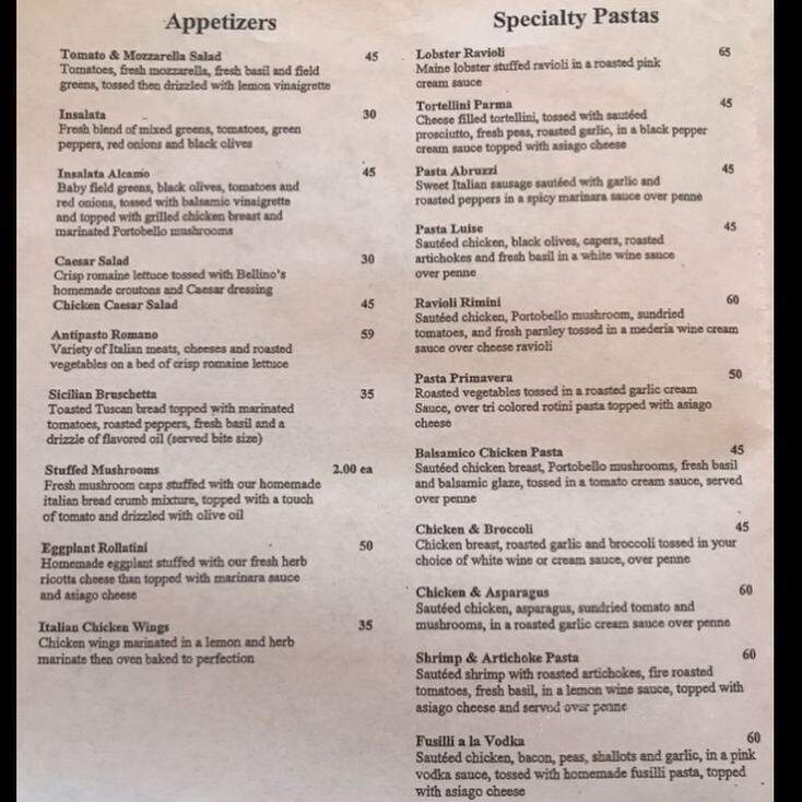 Bellino's Trattoria - Wakefield, MA menu_pic