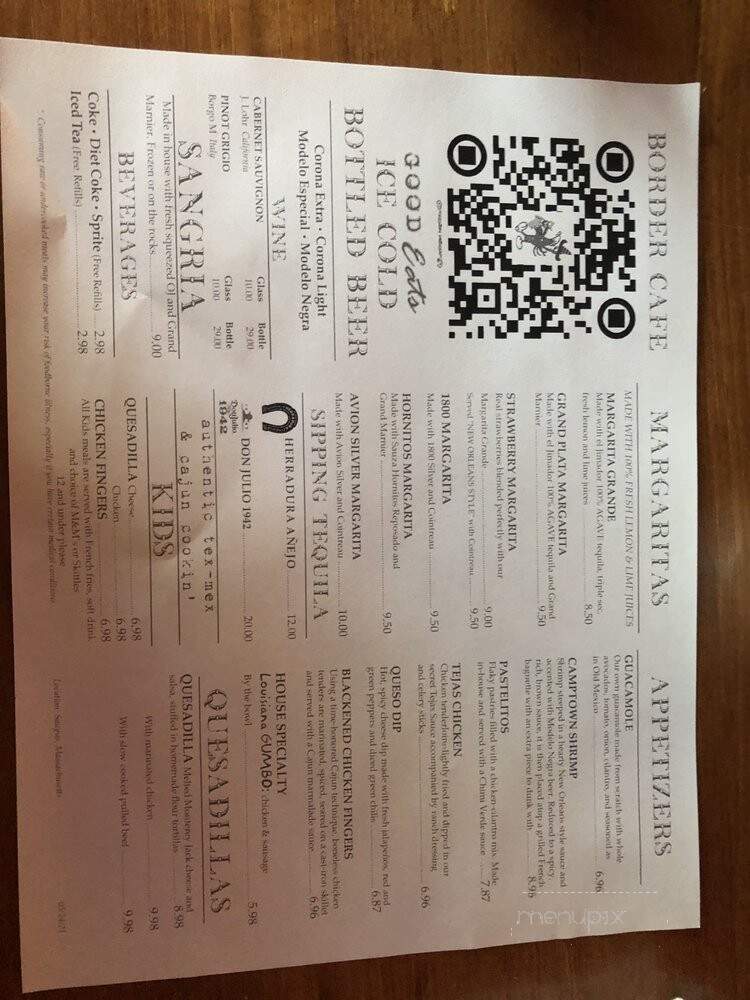 Border Cafe - Saugus, MA menu_pic