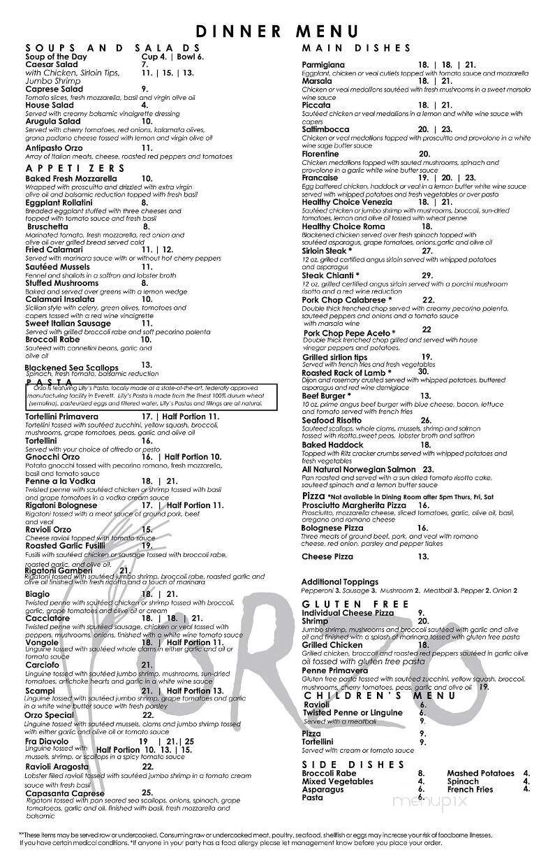 Orzo Trattoria - North Andover, MA menu_pic