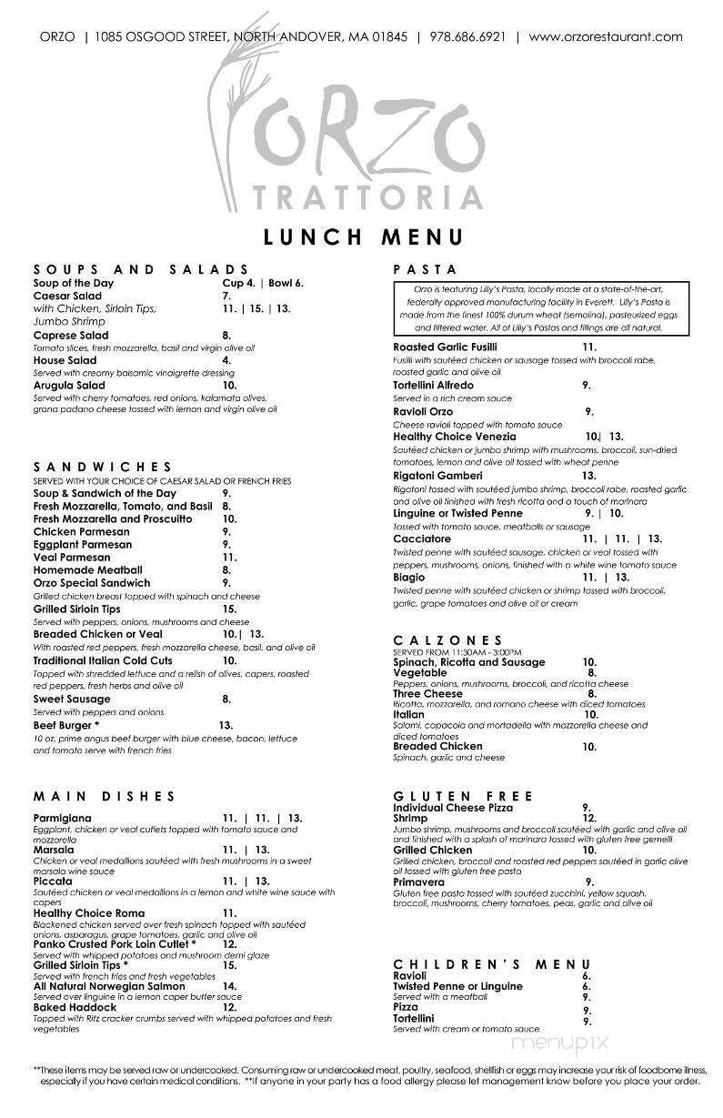 Orzo Trattoria - North Andover, MA menu_pic