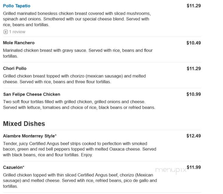San Felipe Mexican Restaurant - Pittsboro, NC menu_pic