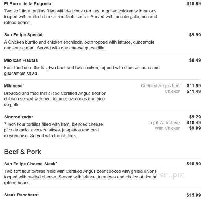 San Felipe Mexican Restaurant - Pittsboro, NC menu_pic