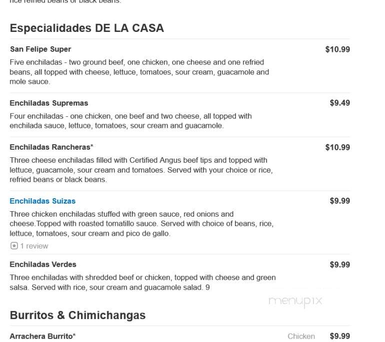 San Felipe Mexican Restaurant - Pittsboro, NC menu_pic