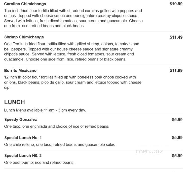 San Felipe Mexican Restaurant - Pittsboro, NC menu_pic