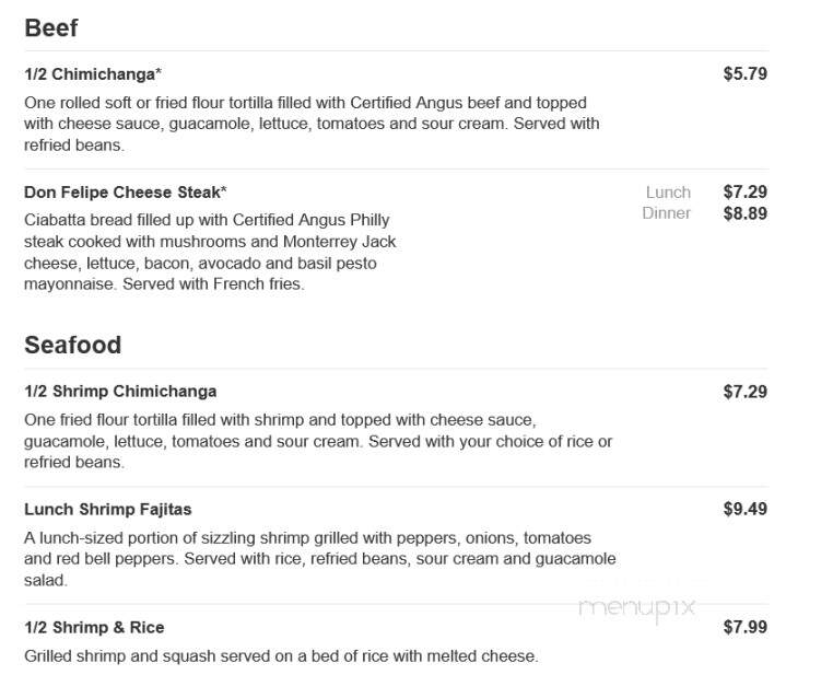 San Felipe Mexican Restaurant - Pittsboro, NC menu_pic