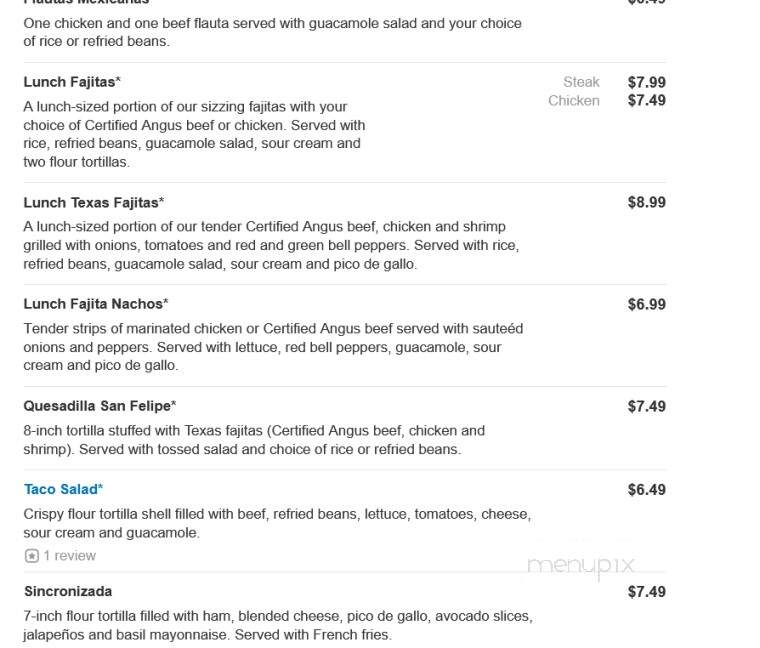 San Felipe Mexican Restaurant - Pittsboro, NC menu_pic