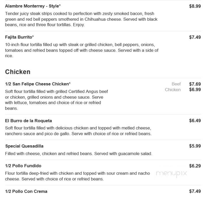 San Felipe Mexican Restaurant - Pittsboro, NC menu_pic