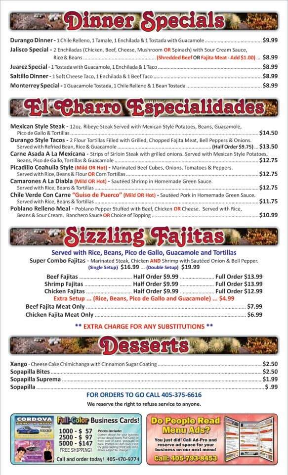 El Charro - Kingfisher, OK menu_pic