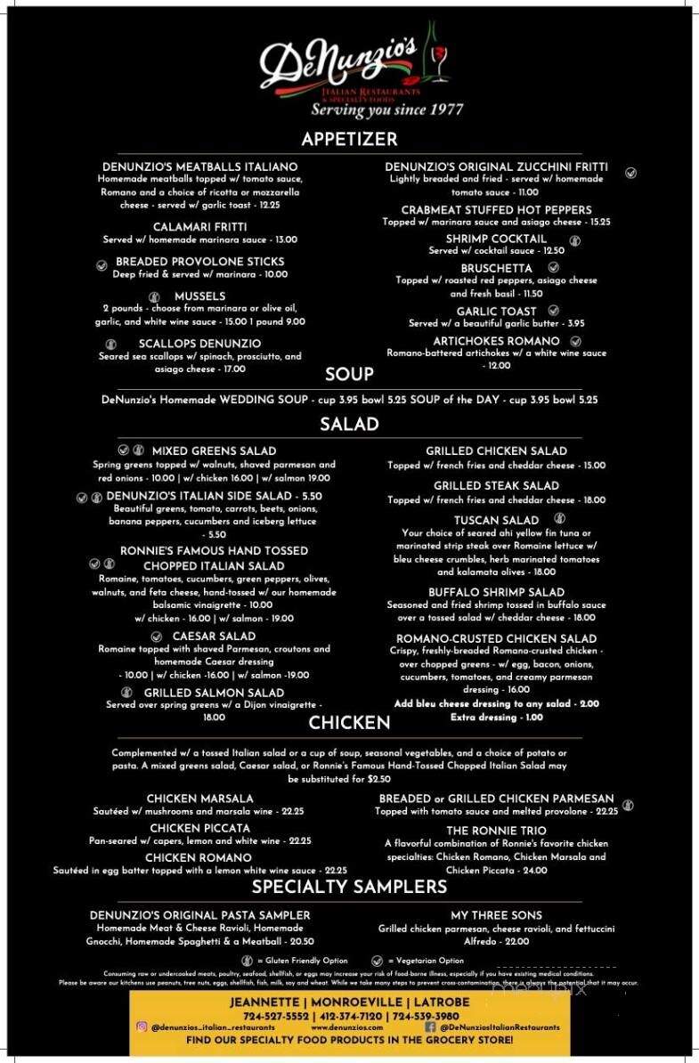 De Nunzio's Restaurant - Jeannette, PA menu_pic