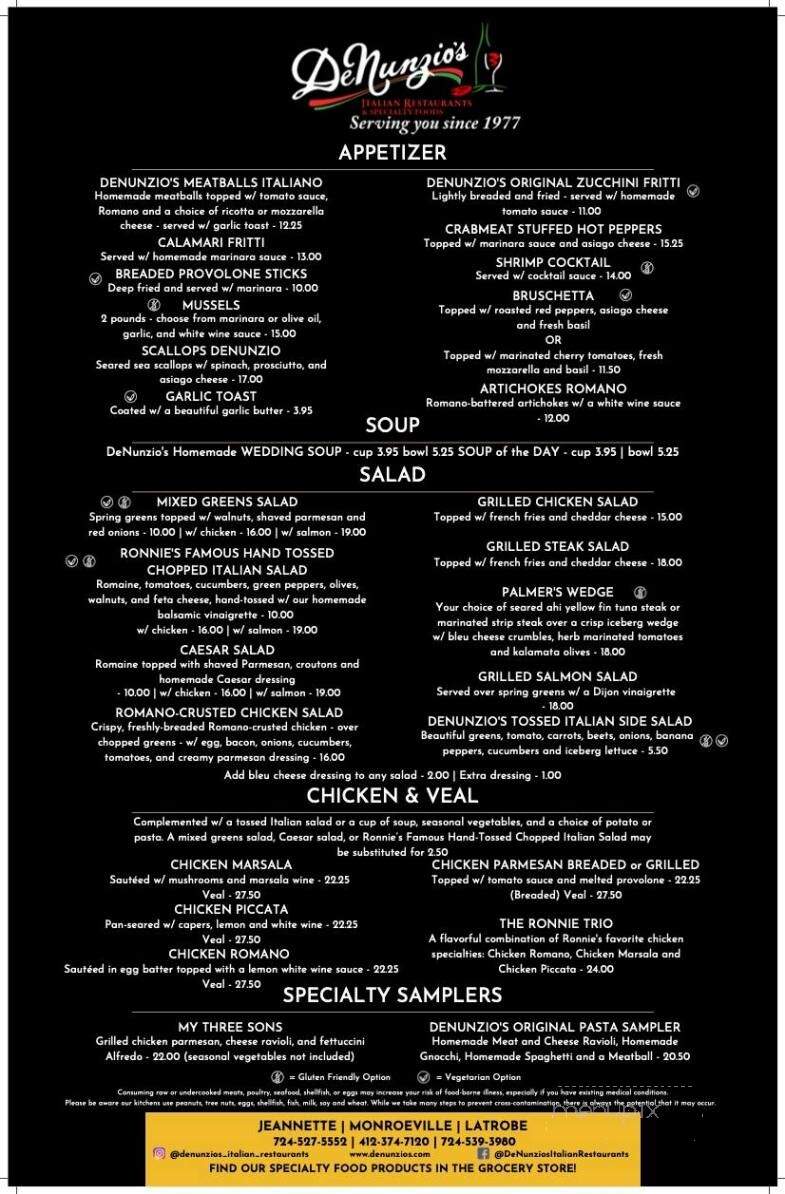 De Nunzio's Restaurant - Jeannette, PA menu_pic