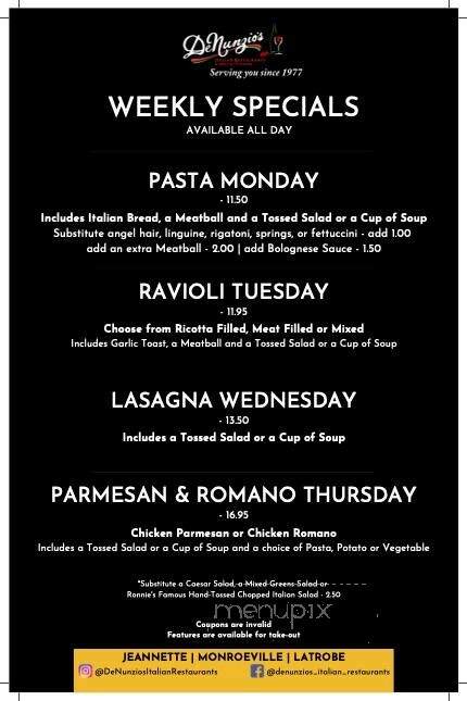 De Nunzio's Restaurant - Jeannette, PA menu_pic