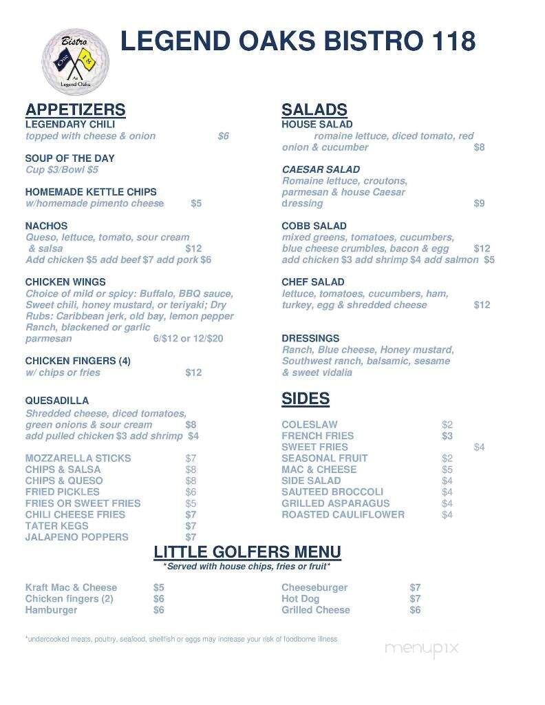 Legend Oaks Golf Club - Summerville, SC menu_pic