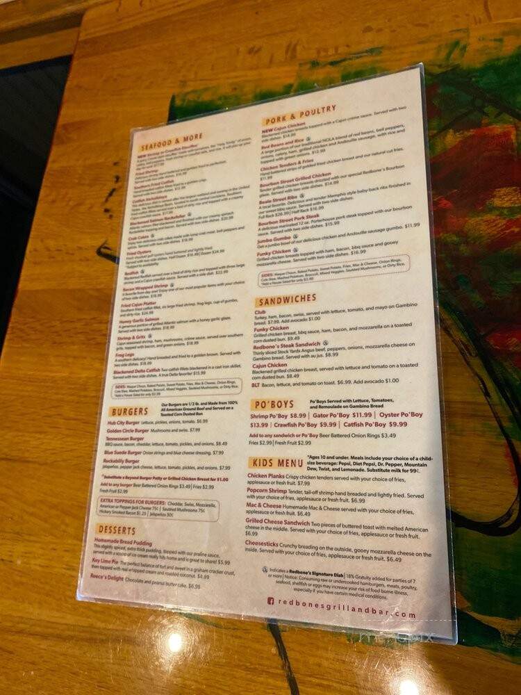 Red Bones Grill & Bar - Jackson, TN menu_pic