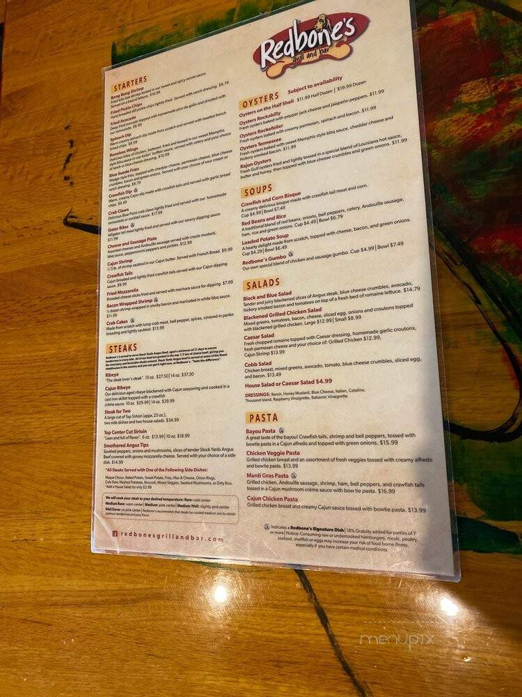 Red Bones Grill & Bar - Jackson, TN menu_pic