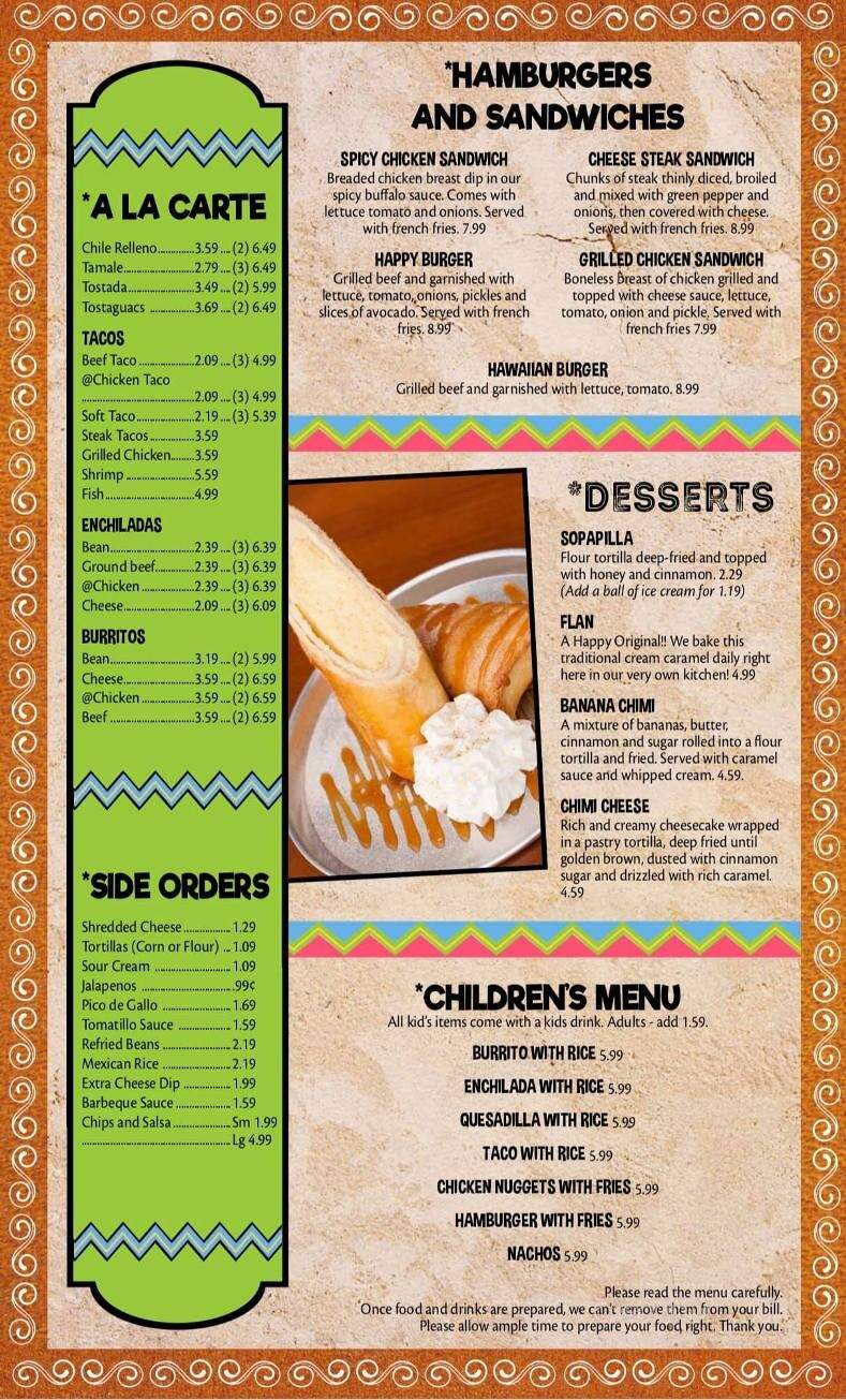 Happy Mexican - Memphis, TN menu_pic