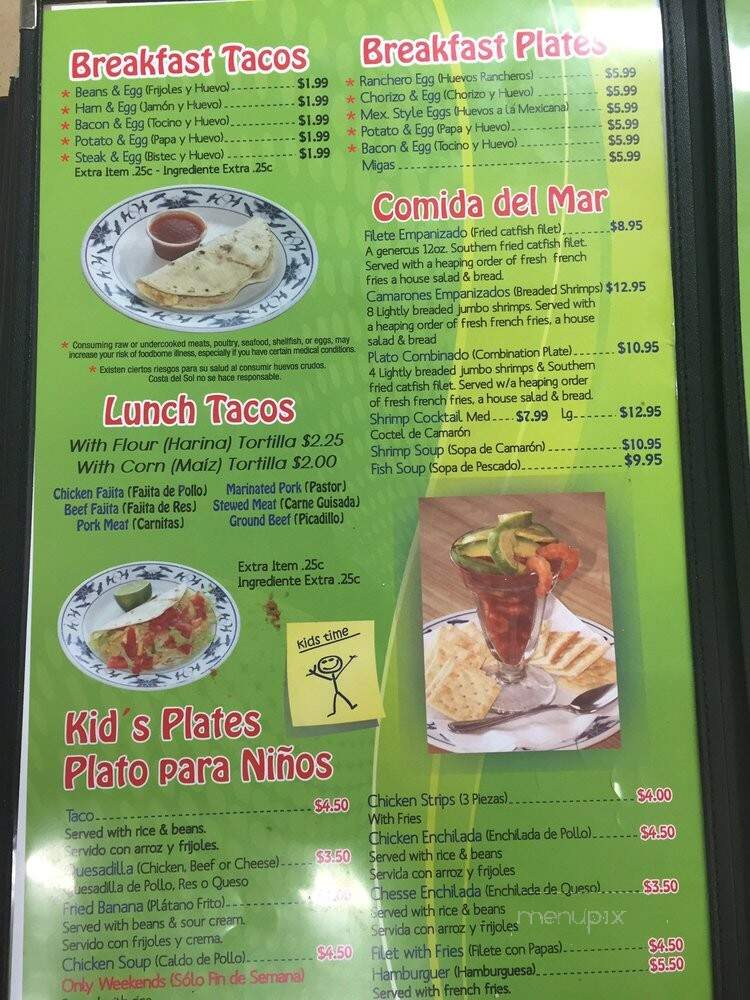 Costa Del Sol Restaurant - Austin, TX menu_pic