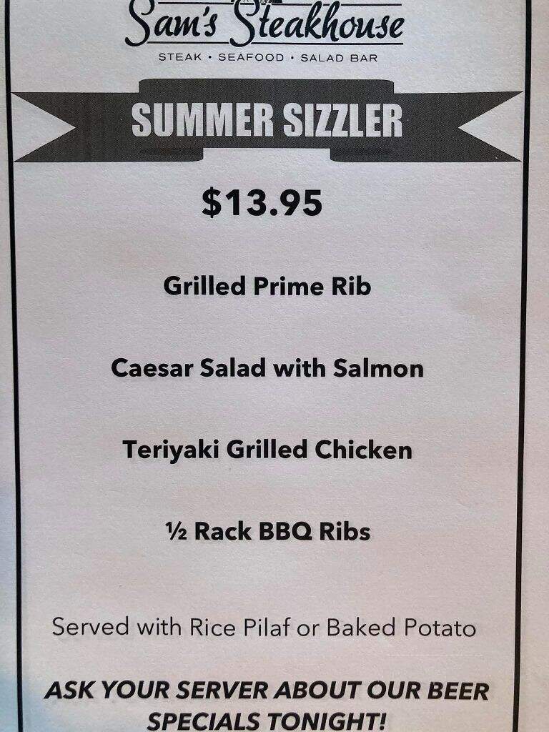 Sam's Steak House - Ludlow, VT menu_pic