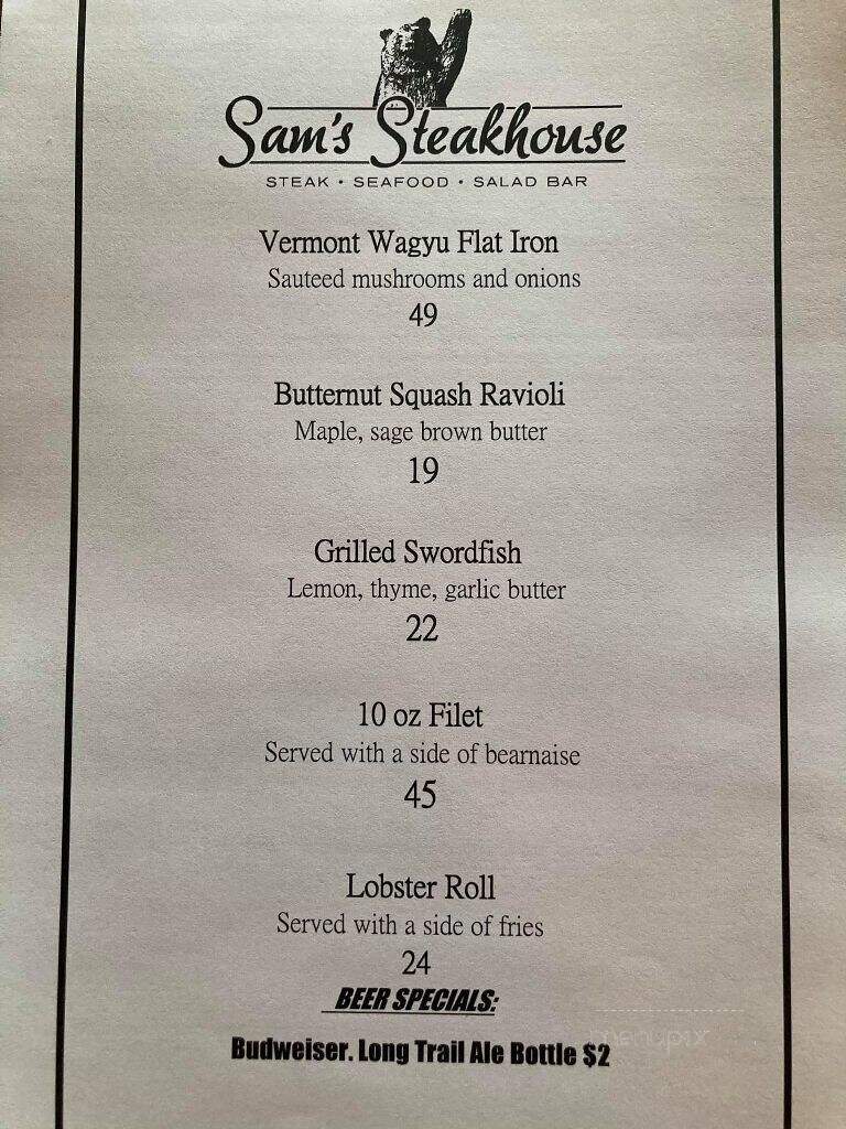 Sam's Steak House - Ludlow, VT menu_pic