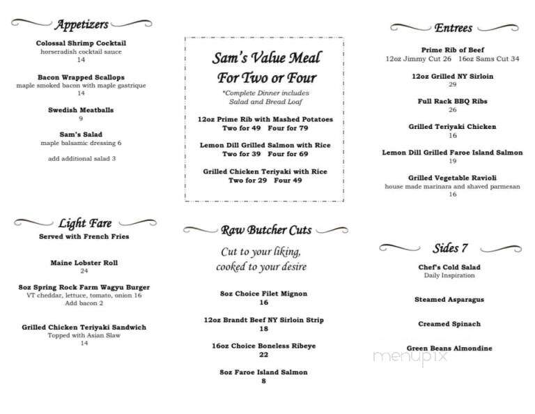 Sam's Steak House - Ludlow, VT menu_pic