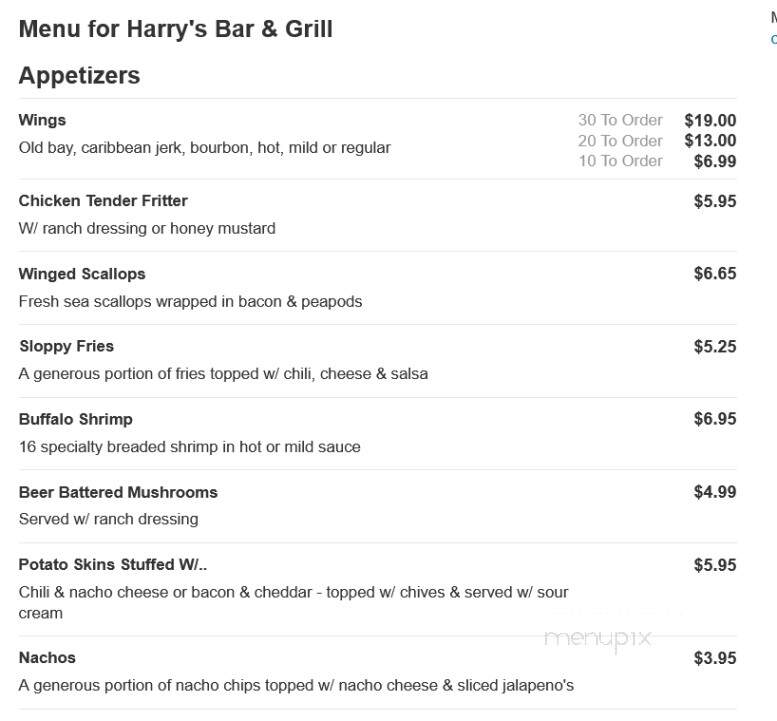 Harry's Bar & Grill - Norfolk, VA menu_pic