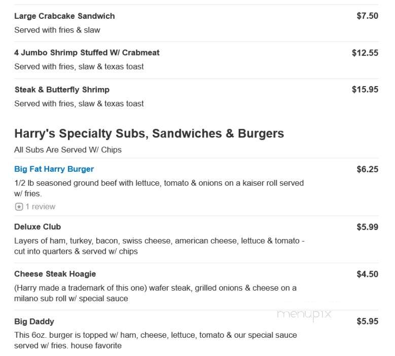 Harry's Bar & Grill - Norfolk, VA menu_pic