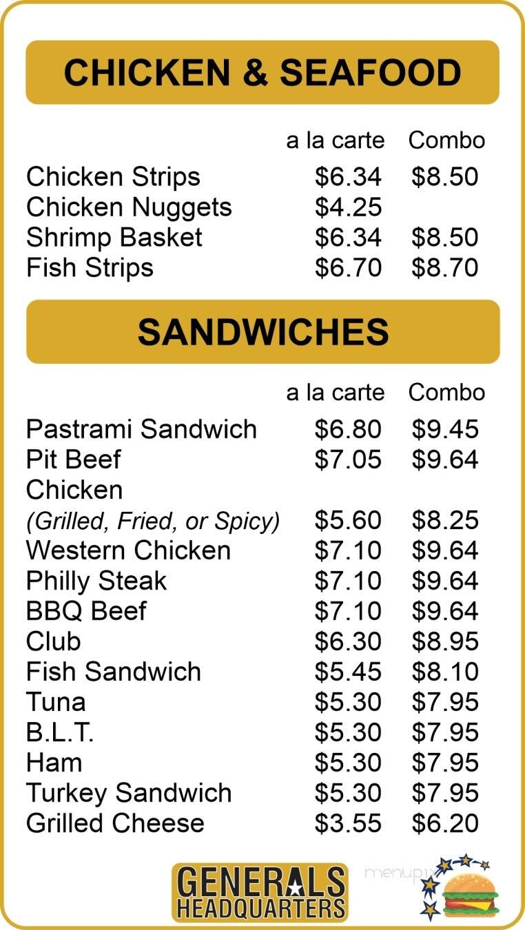 Generals Headquarters - Shafter, CA menu_pic