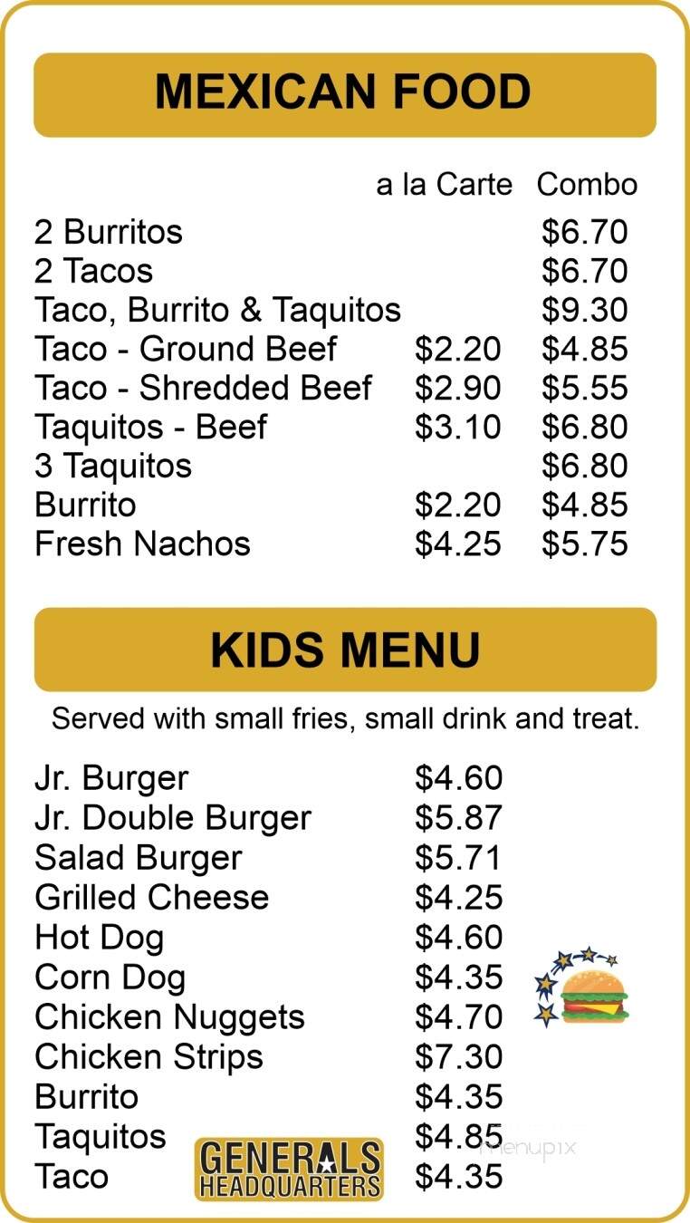 Generals Headquarters - Shafter, CA menu_pic