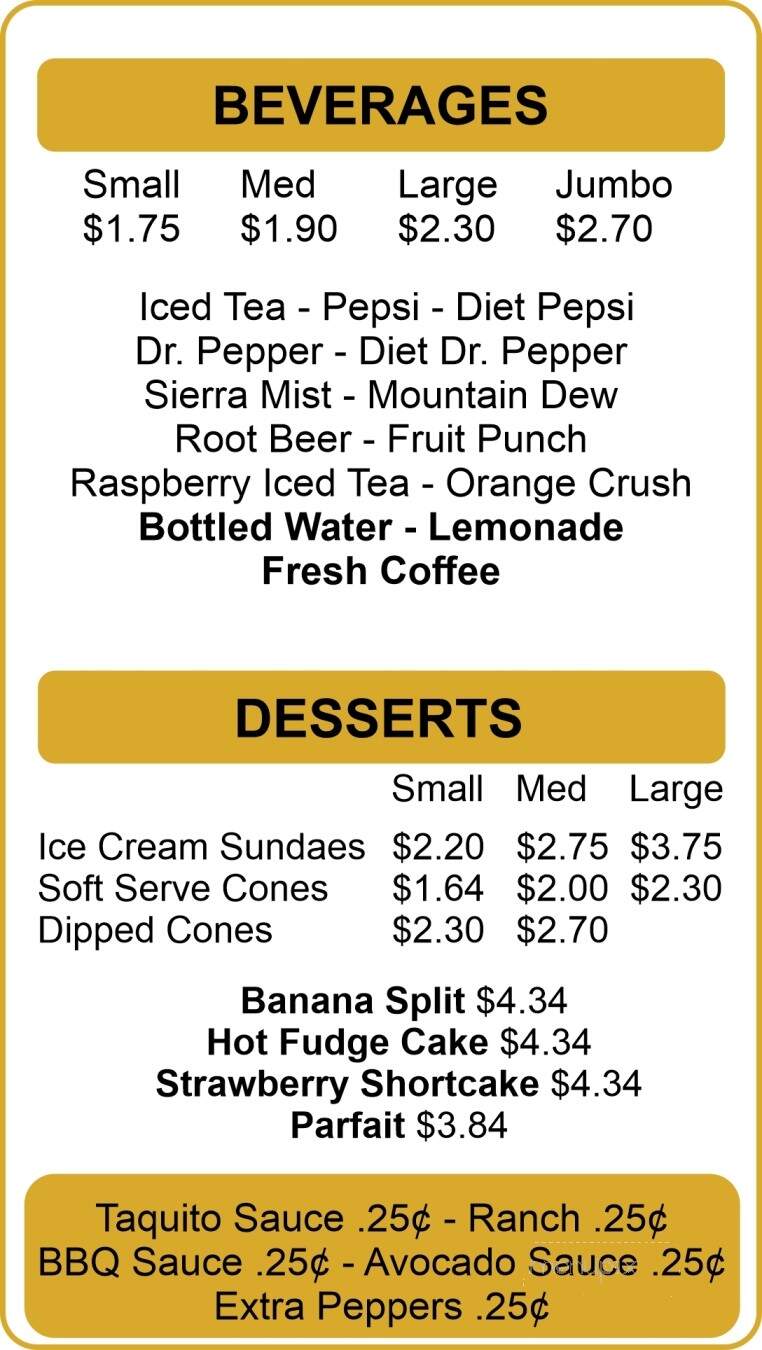 Generals Headquarters - Shafter, CA menu_pic