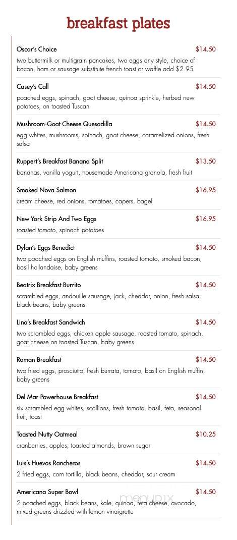 Americana Restaurant - Del Mar, CA menu_pic