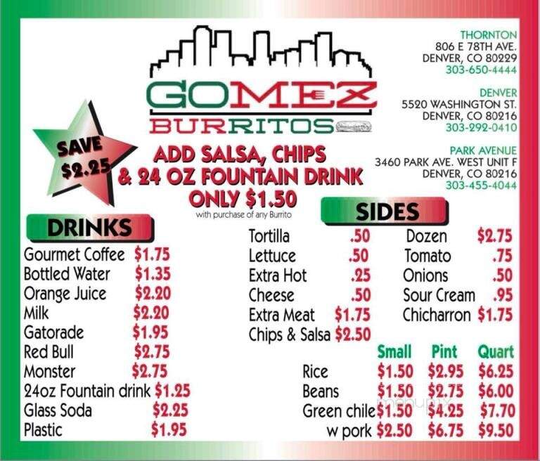 Gomez Burritos - Denver, CO menu_pic
