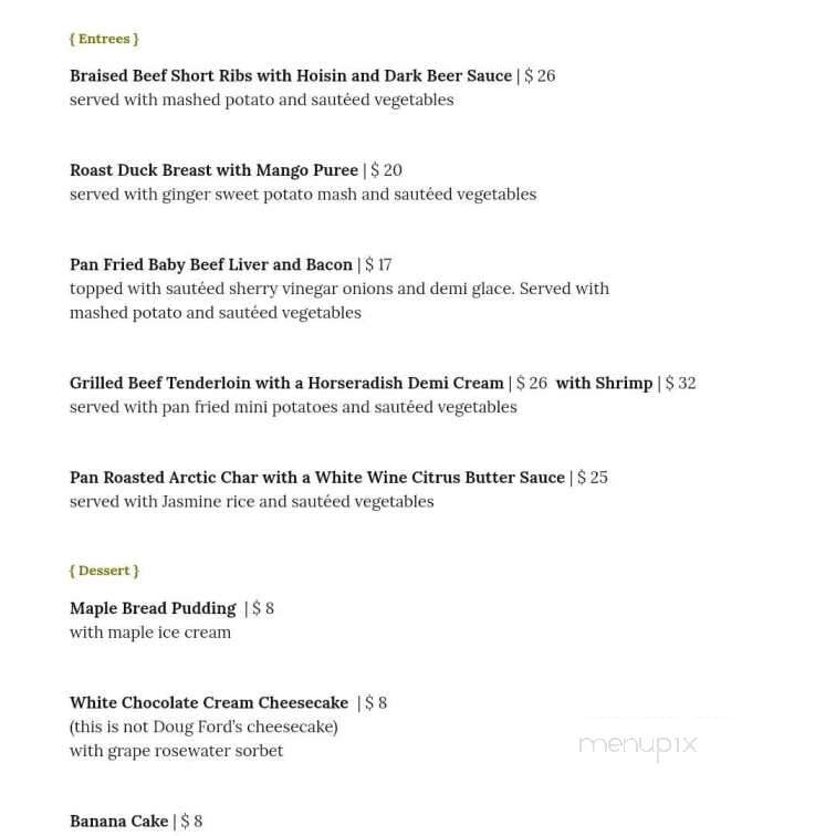 Jake & Humphreys Bistro - New Hamburg, ON menu_pic