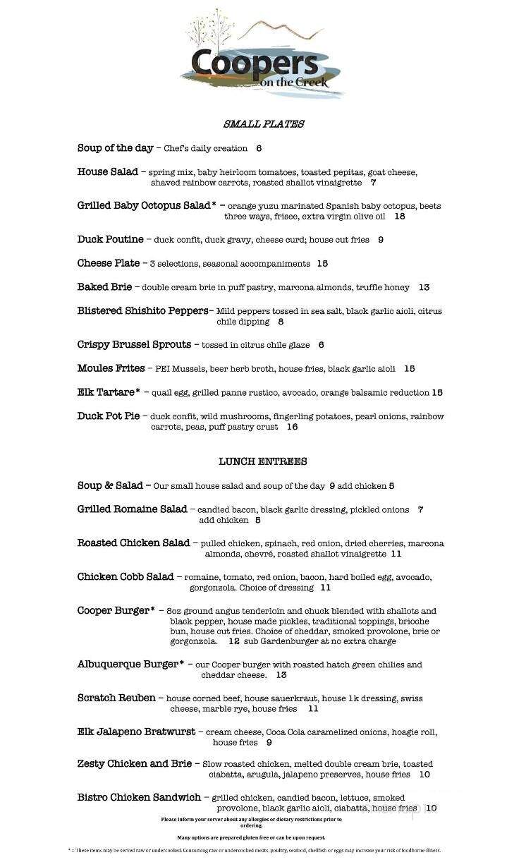 Cooper's on the Creek - Georgetown, CO menu_pic