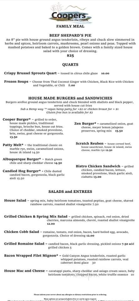 Cooper's on the Creek - Georgetown, CO menu_pic