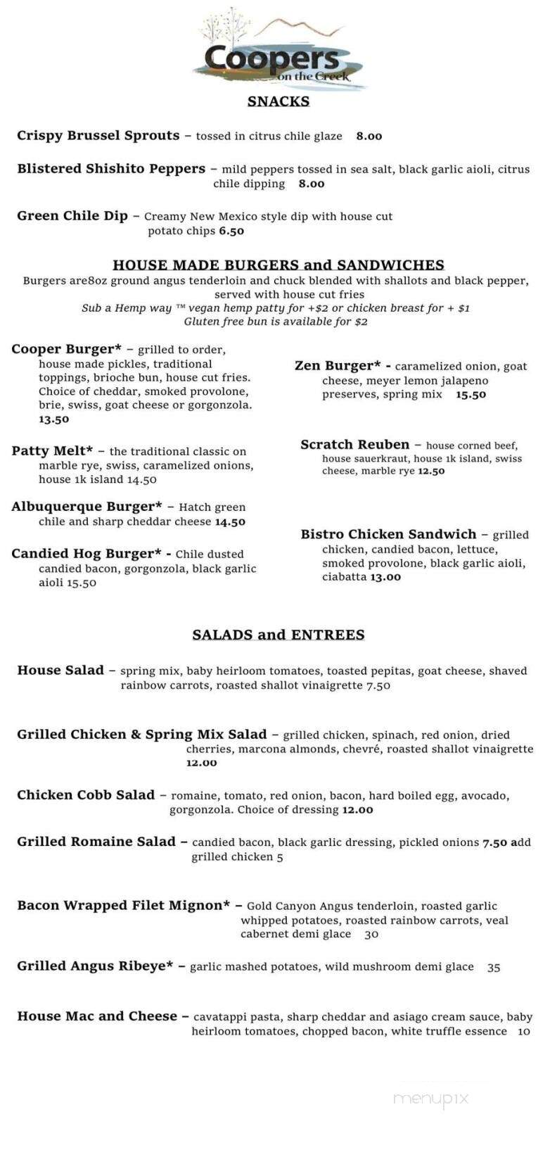 Cooper's on the Creek - Georgetown, CO menu_pic