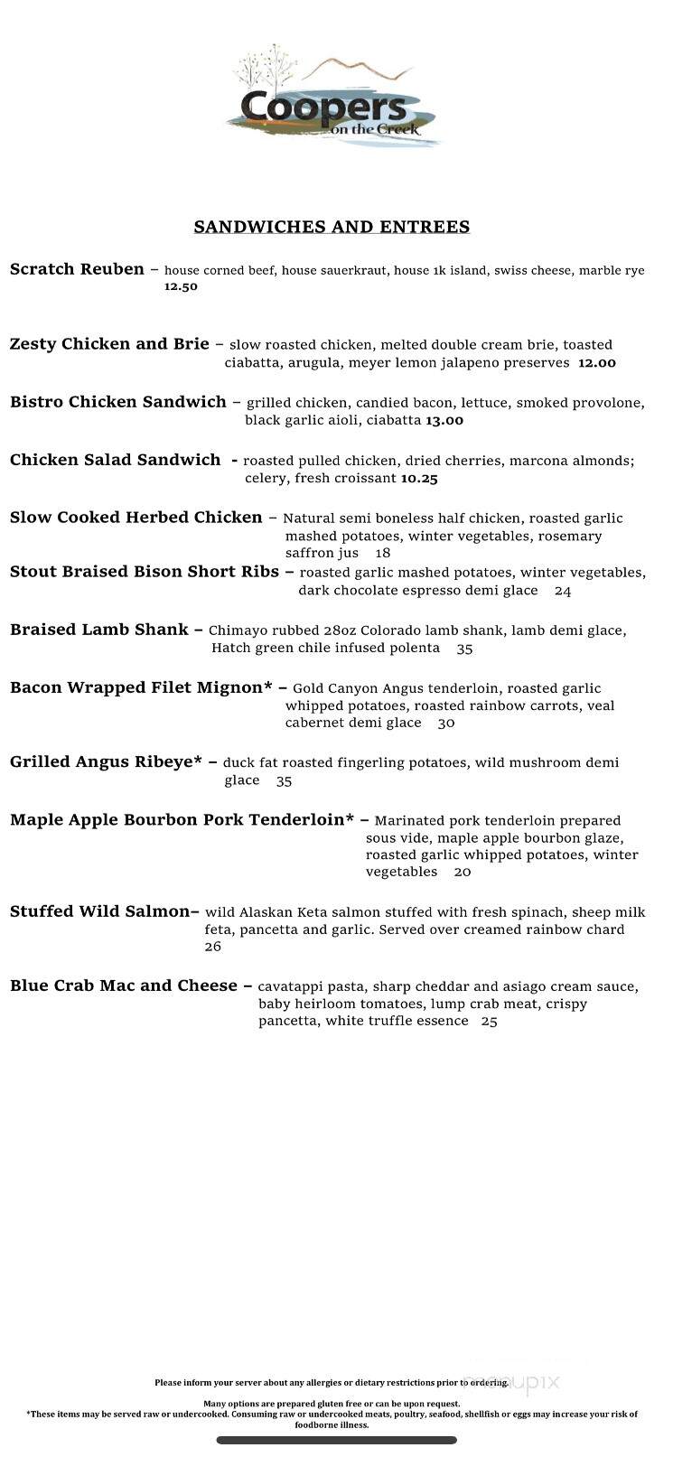 Cooper's on the Creek - Georgetown, CO menu_pic