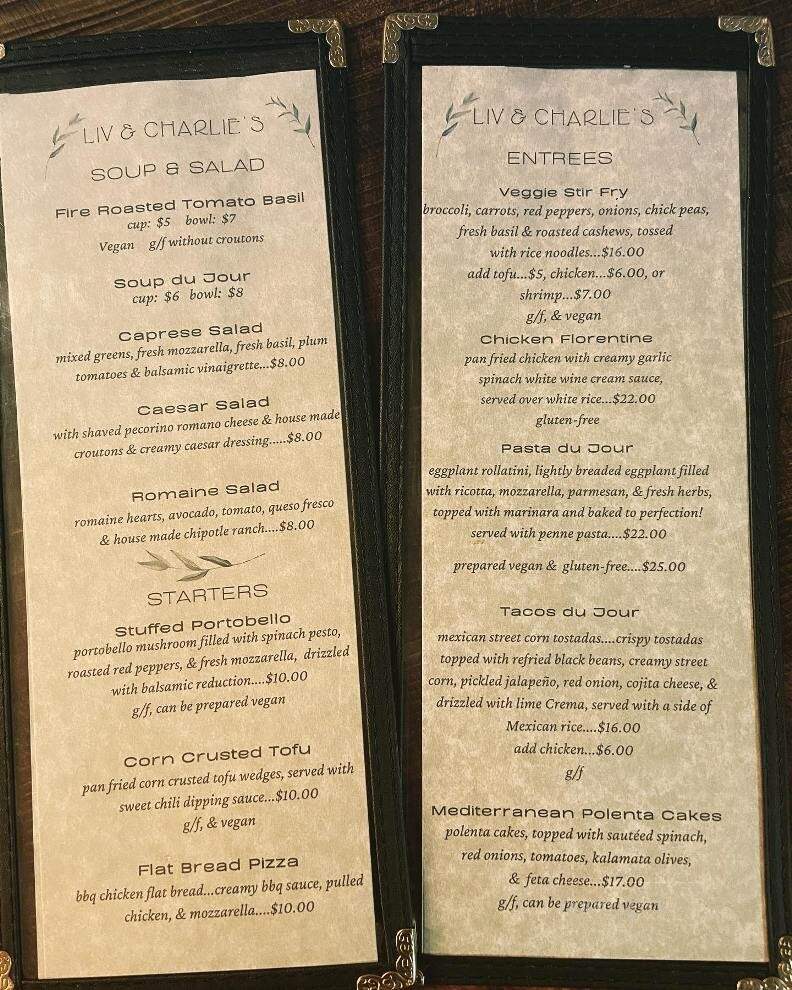 Liv & Charlie Real Food - Lambertville, NJ menu_pic