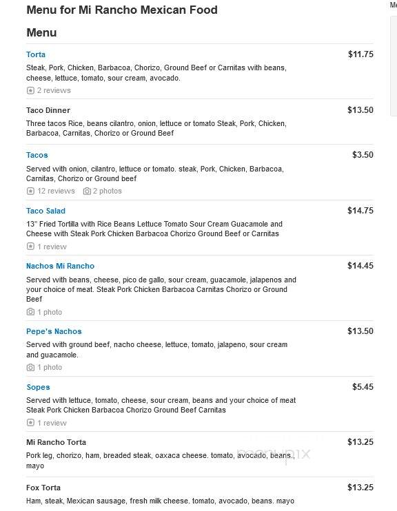 Mi Rancho Mexican Food - Joliet, IL menu_pic